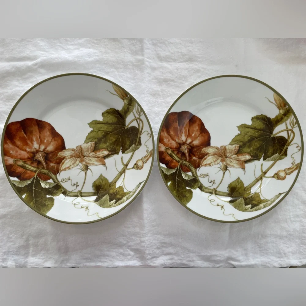Williams Sonoma Botanical Pumpkin Dinner Plates 11” diameter (Set of 2)